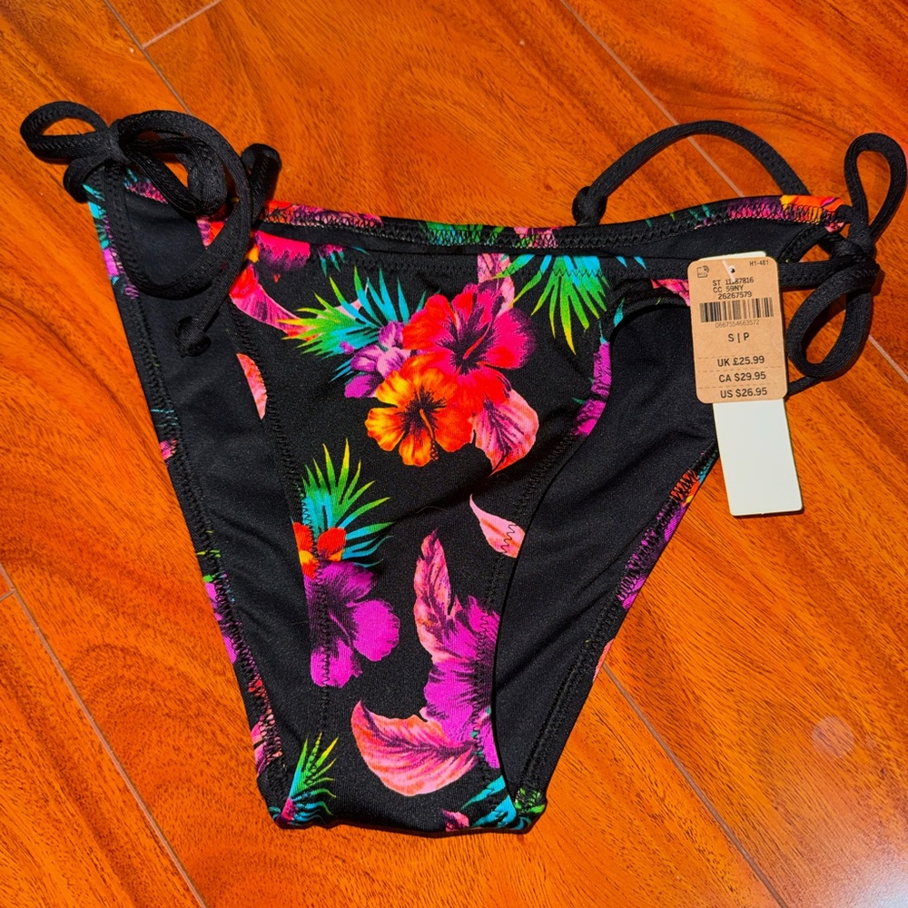 PINK Victoria's Secret Black Floral Bikini Bottom